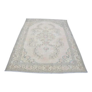 Turkish Soft Muted Handmade Faded Wool Organic Rug For Sale
