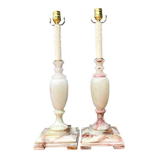 Vintage Carved Onyx Lamps - A Pair For Sale