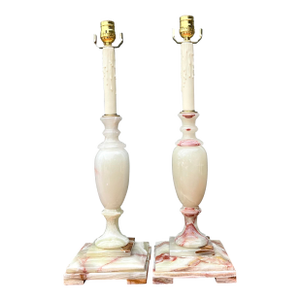 Vintage Carved Onyx Lamps - A Pair