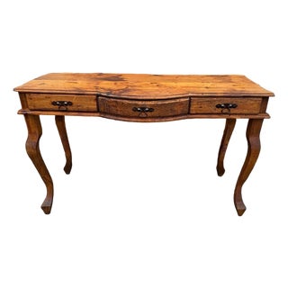 Vintage French Provincial Rustic Farmhouse Style Three Drawer Console Table/ Table Desk For Sale