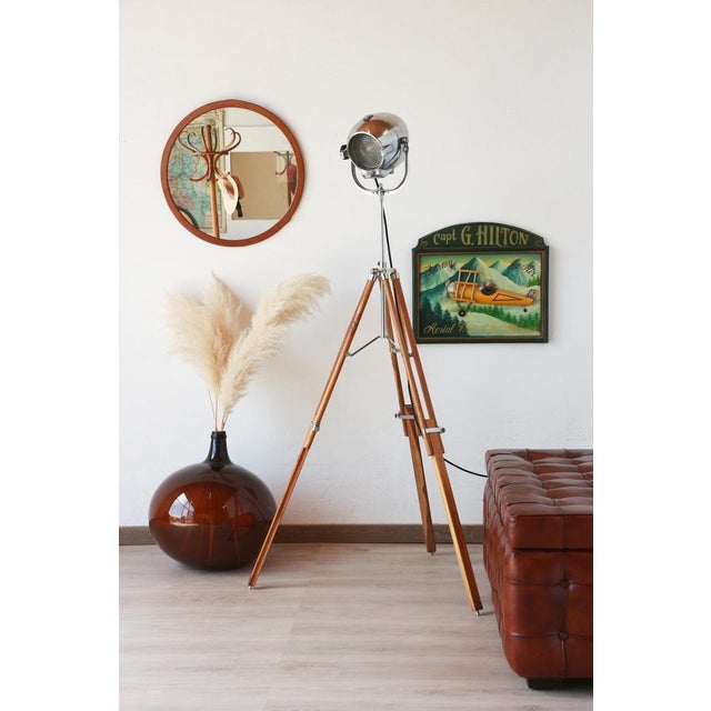 Elegant british-made theater spotlight/projector - strand rank - type "egg shape" from the 1950s mounted on an adjustable...