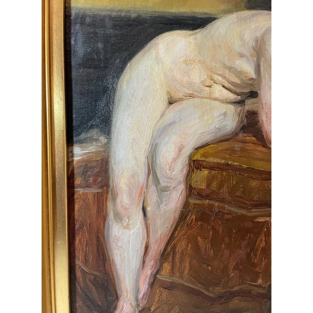 Antique Orig. Frederik Lange Oil on Canvas Nude Lady Study Painting Expressive For Sale - Image 12 of 14