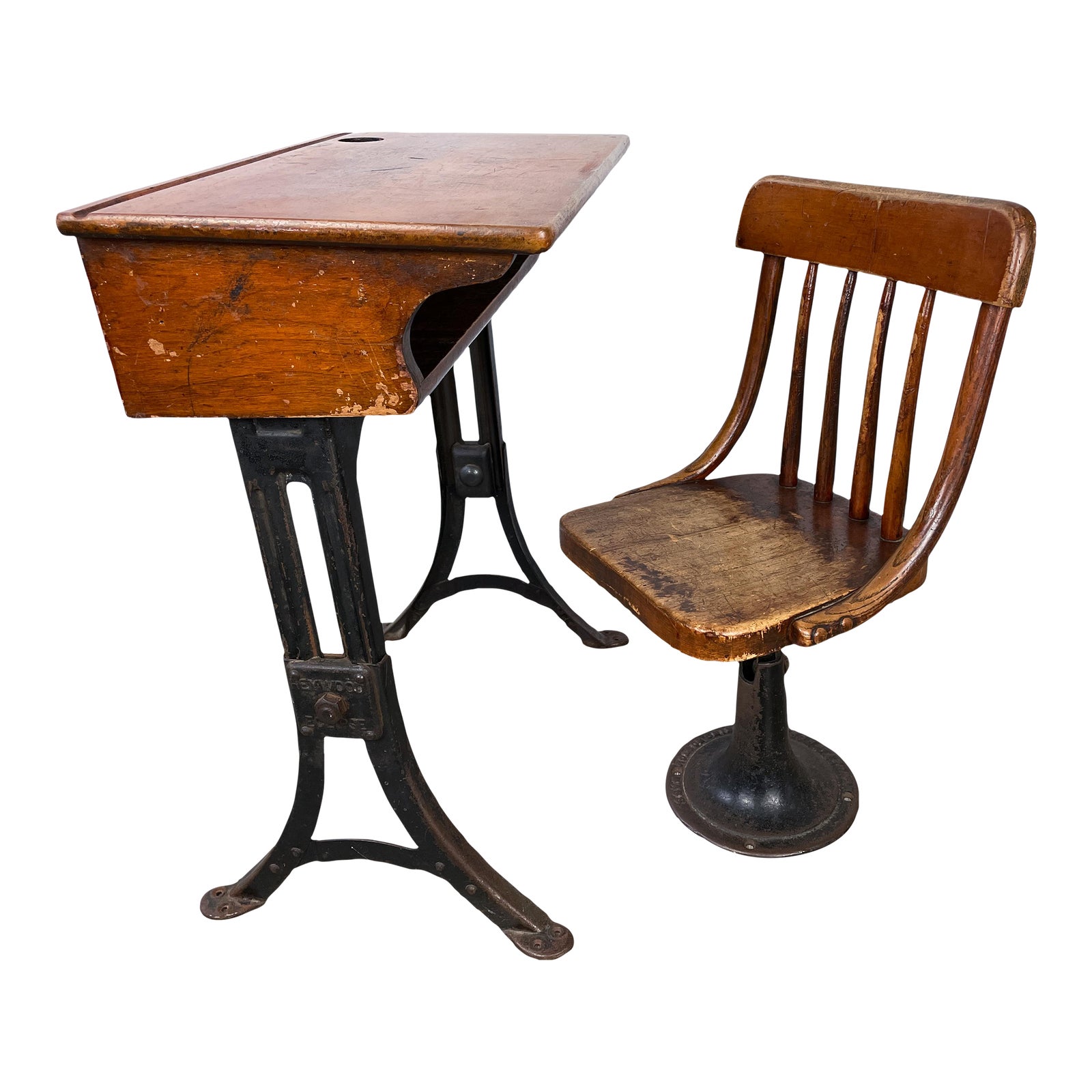 Vintage Heywood Wakefield Eclipse Wood & Cast Iron School Desk and