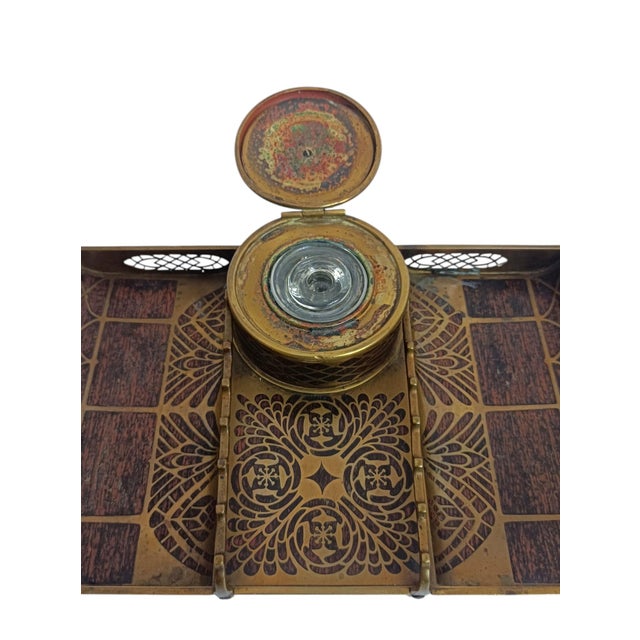 Antique Art Nouveau Brass Inlaid Inkwell with Rocker Blotter by Erhard & Söhne, Germany, 1910, Set of 2 For Sale - Image 5 of 8