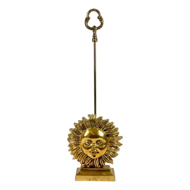 Vintage Brass Sun Face Door Stopper, 1970s For Sale