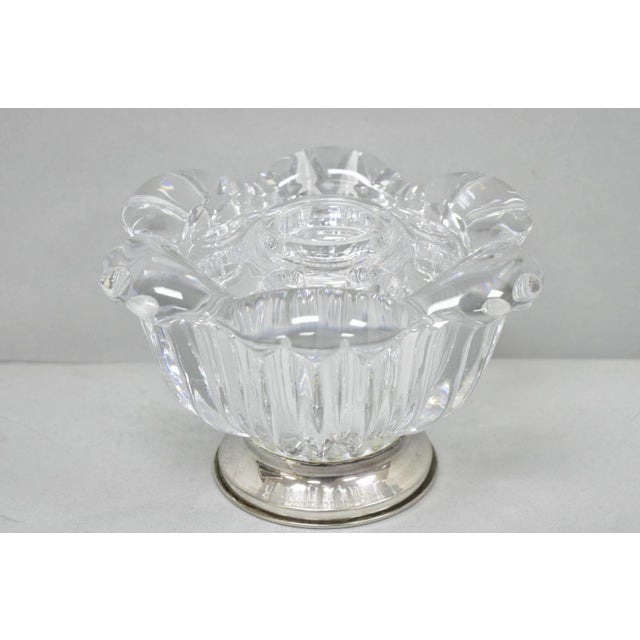 Vintage French Mid Century Modern Crystal Glass Flower Frog Flower Holder Vase For Sale - Image 9 of 11