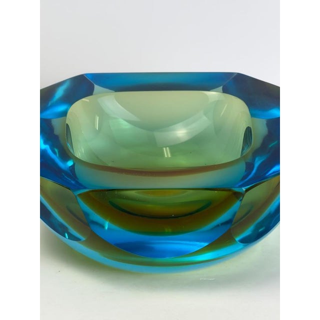 Glass Octagonal Chartreuse Sommerso Murano Glass Bowl, 1960s For Sale - Image 7 of 11
