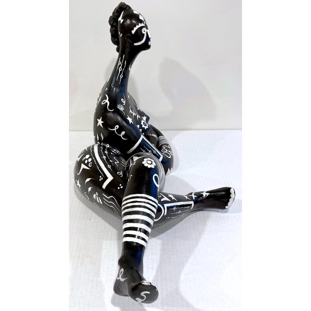 Modern Black & White Sculpture of a Reclining Tribal Tattooed African Queen For Sale - Image 12 of 12