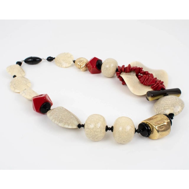 Angela Caputi Angela Caputi Japanese Inspired Oversized Resin Necklace With Faux-Ceramic Beads For Sale - Image 4 of 10