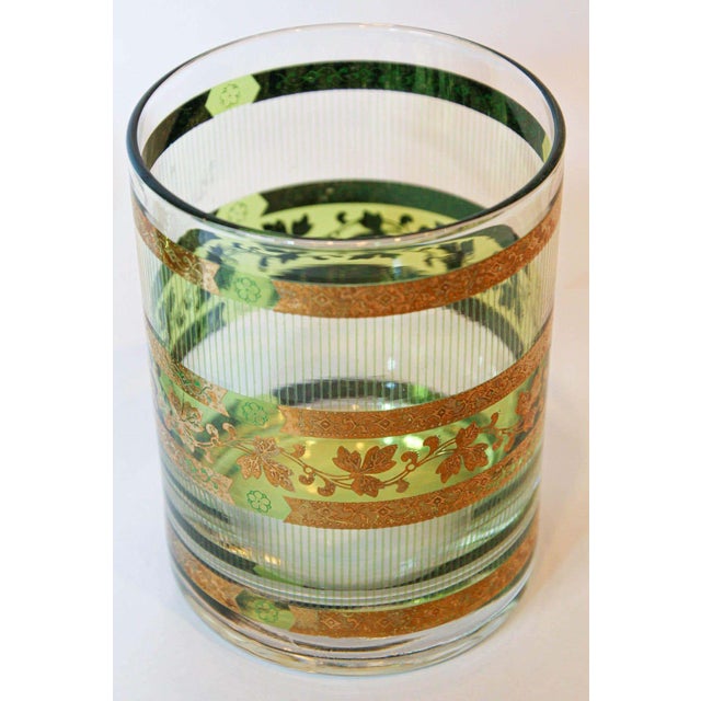 Vintage Culver Barware Cocktail Set Green and Gold Rock Glasses and Ice Bucket For Sale - Image 13 of 17