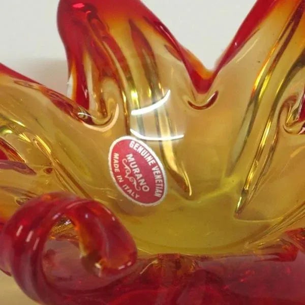 Mid-Century Modern Vintage Orange Murano Glass Bowl For Sale - Image 3 of 9