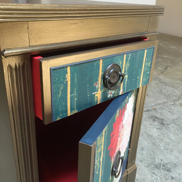 Metallic Gold Nightstand With Floral Linen Panel Chairish