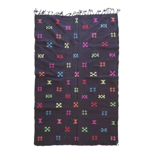 2020's Moroccan Modern Black Kilim Boujad Rug - 7.6 X 4.7 Ft