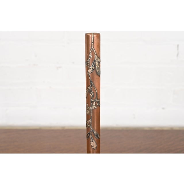 Art Deco Heintz Arts & Crafts Sterling Silver on Bronze Tall Bud Vase For Sale - Image 3 of 9