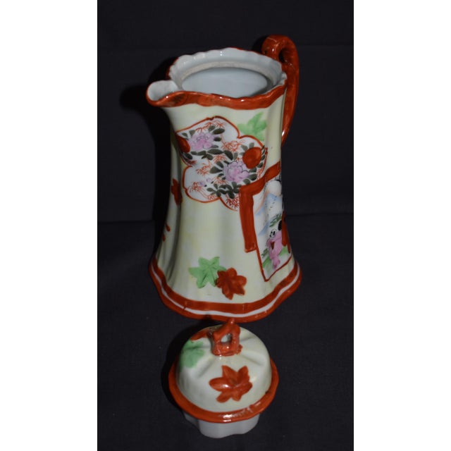Antique Porcelain Chocolate Pot Japanese Kutani Geisha Girl Hand Painted 1920s For Sale - Image 12 of 12