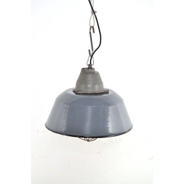 Gray Vintage Enamel Pendant Lamp, 1950s For Sale - Image 8 of 10
