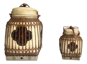 Mid 20th Century Moroccan Painted Rattan Baskets - Set of 2