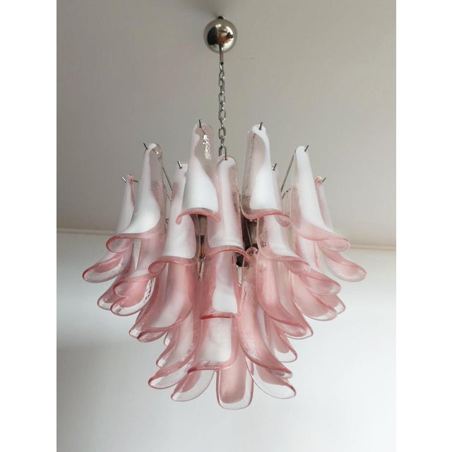 Metal Italian Pink and White Murano Petals Chandelier, Murano For Sale - Image 7 of 15