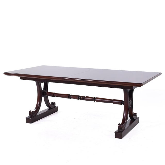 Contemporary Hickory Chair Furniture Company Walnut Expanding Trestle Dining Table For Sale - Image 3 of 10