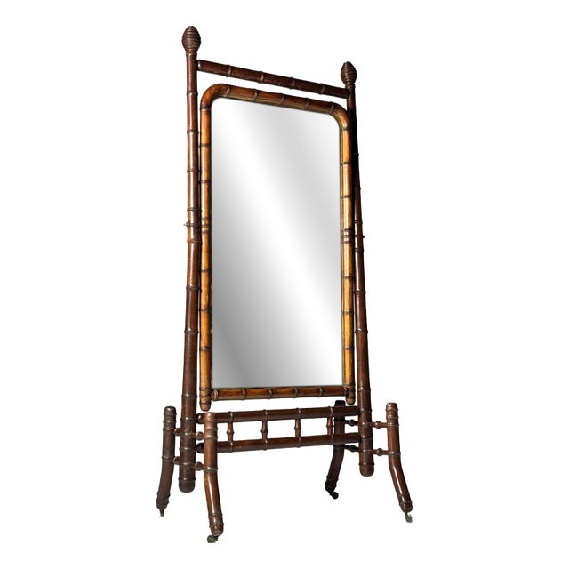 Faux Bamboo Cheval Mirror, 1900s For Sale
