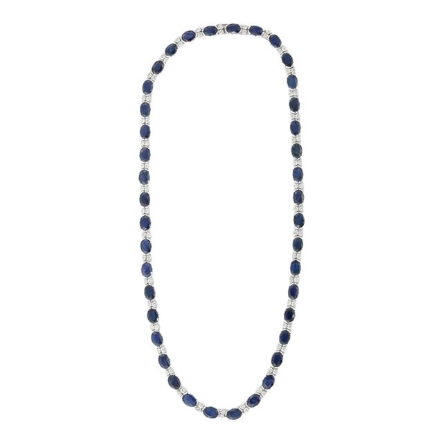Not Yet Made - Made To Order Blue Sapphire Royal Necklace in 18k White Gold With Diamonds- 34.5 Ct & 16 Inch For Sale - Image 5 of 14