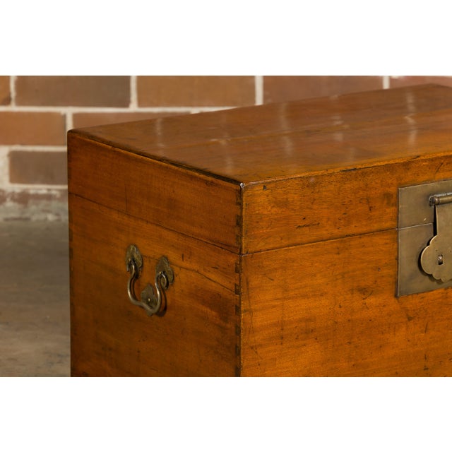 19th Century Oak Blanket Chest with Brass Hardware and Lateral Handles For Sale - Image 12 of 12