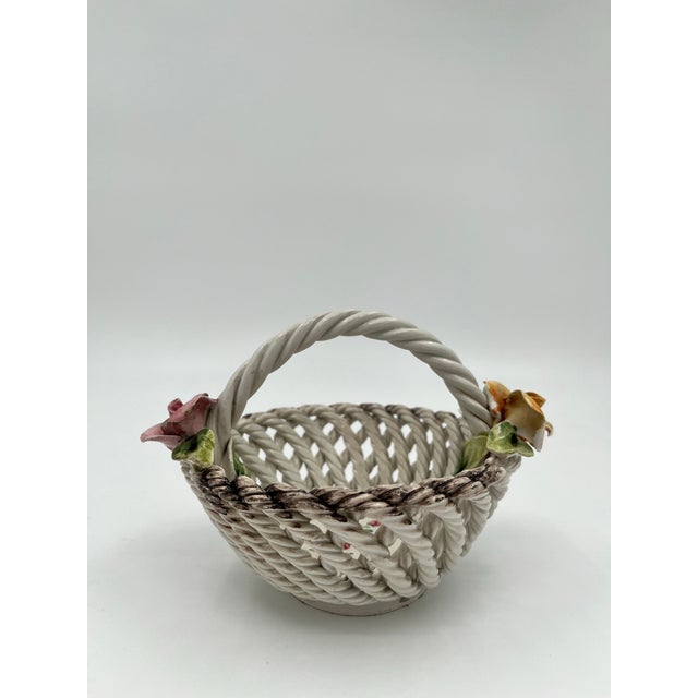 Mid 20th Century Vintage Italian Capodimonte Woven Rose Basket For Sale - Image 5 of 12