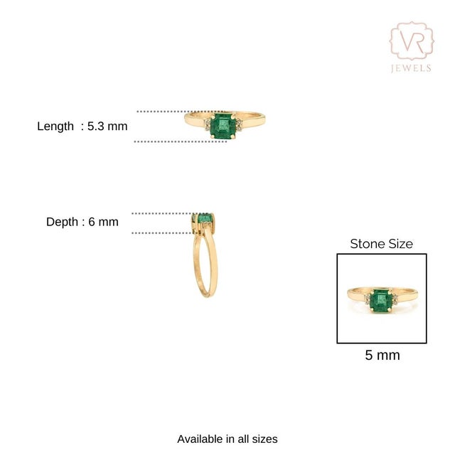 Certified 1Ct Square Cut Natural Emerald & Diamond Solitaire Ring Size 6 in 14k Gold For Sale - Image 9 of 14