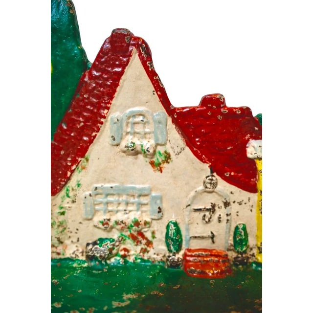 Early 20th Century Early 20th Century Sloped Roof Cottage Painted Cast Iron Doorstop For Sale - Image 5 of 8