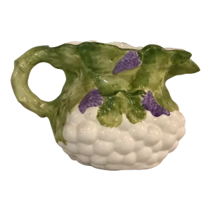 Vintage Italian White Grapes Pitcher Mid-Century Majolica Style Pitcher Made in Italy