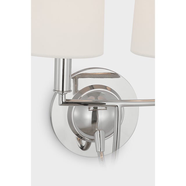 Metal Thomas O'Brien for Visual Comfort Signature Elkins Double Sconce in Polished Nickel with Linen Shades For Sale - Image 7 of 10