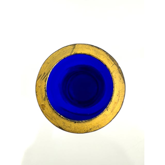 1920s Vintage 1920's Hand-Painted Cobalt Blue Czech Glass Vase With Gold Detailing For Sale - Image 5 of 9