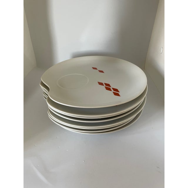 1950s Mid-Century Jonas Roberts for Mario Originals in Contempo China Orange & White Playing Card Snack Plates With Cups Set- 10 Pieces For Sale - Image 4 of 9
