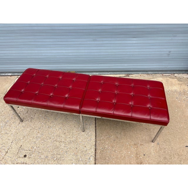2000 - 2009 Florence Knoll for Knoll Ox Blood Leather Bench, 2 Available For Sale - Image 5 of 12