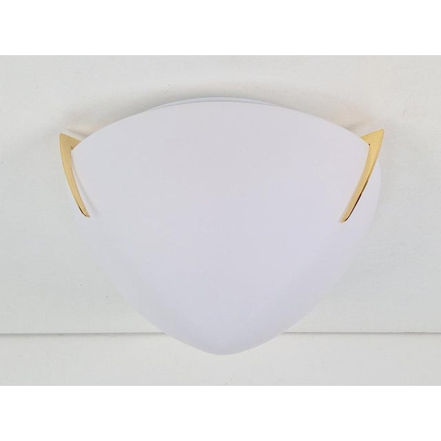 Regency Brass & White Glass Ceiling Lamp, 1970s For Sale - Image 4 of 15