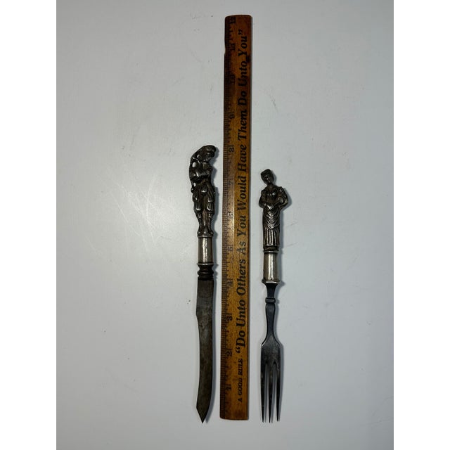 17th Century Dutch Solid Silver Figural Knife & Fork Set For Sale - Image 9 of 10