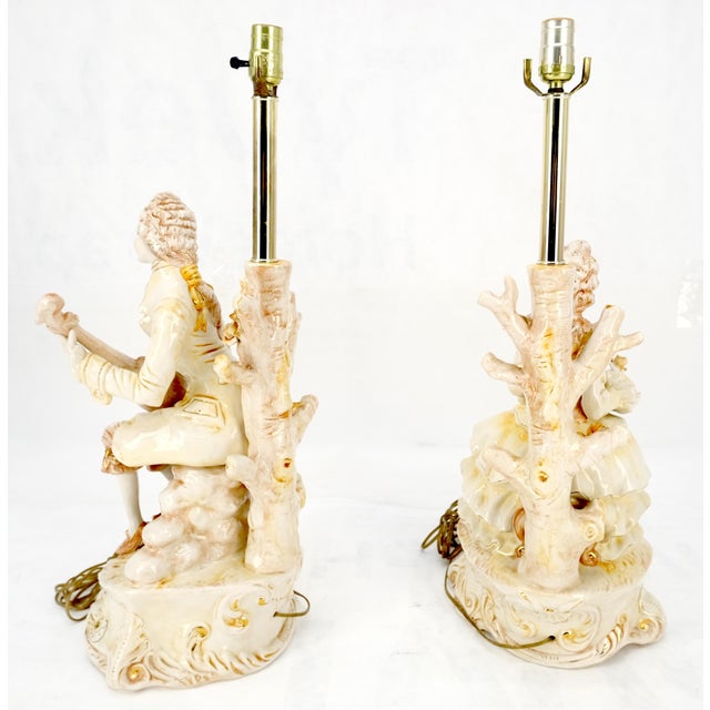 Mid 20th Century 28"h Porcelain Ceramic Figural Table Lamps Man Woman Playing Guitar For Sale - Image 5 of 13