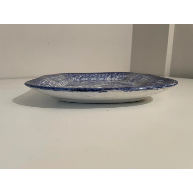 Early 19th Century Antique Spongeware Serving Platter - Blue and White Primitive Pottery For Sale - Image 5 of 8