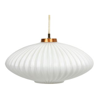 1970s Louis Kalff for Philips Ribbed Glass & Copper Pendant For Sale