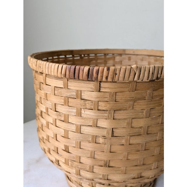 Rustic Vintage Scupltural Split Reed Bamboo Basket For Sale - Image 3 of 6