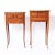 Tall elegant near pair of French stands or tables both crafted with walnut tops over three drawer cases in mahogany with...