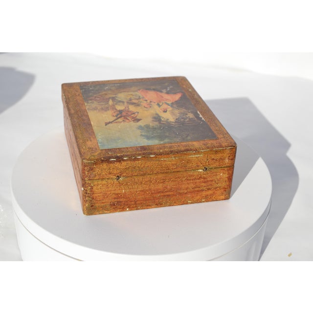 Gold Florentine Italian Wooden Box of Men Serenading Lady For Sale In Columbia, SC - Image 6 of 10
