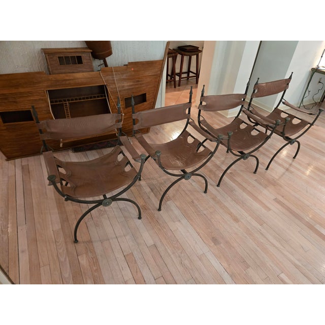 Mid Century Wrought Iron and Brass Savonarola Chairs - A Set For Sale - Image 4 of 11