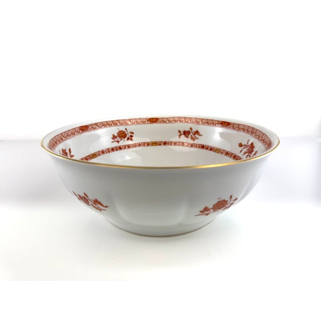 Elegant Haviland Limoges porcelain serving bowl in the “Tehran” pattern, featuring a finely detailed rust-toned floral...