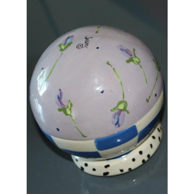 Modern '80s Ceramic Globe "Violets" by January Jorgenson For Sale - Image 3 of 5