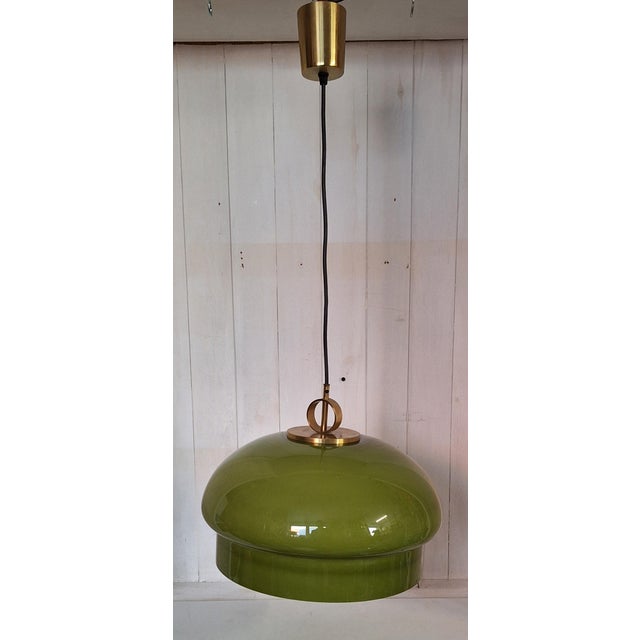 Vintage Ceiling Lamp with Green Cased Glass Shade, 1970s, in Very Good conditions. Designed 1970 to 1979 Up to 250V...