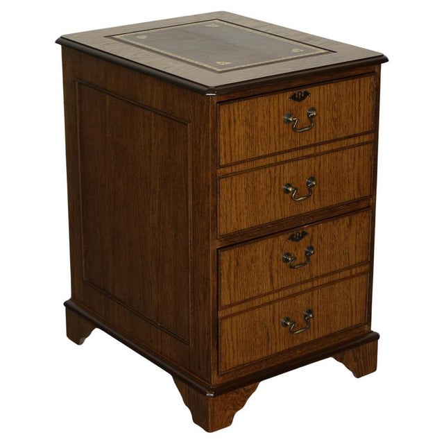 Vintage Oak Office Filling Cabinet with Two Drawers& Brown Leather Top For Sale - Image 15 of 15