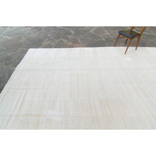 1970s 1970s Vintage Hemp Striped Off-White Handwoven Kilim Rug - 9’9” X 12’6” For Sale - Image 5 of 11