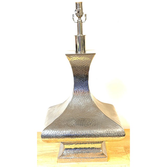 Late 20th Century Late 20th Century Monumental Hand-Hammered Silver-Plated Modernist Table Lamps - a Pair For Sale - Image 5 of 18