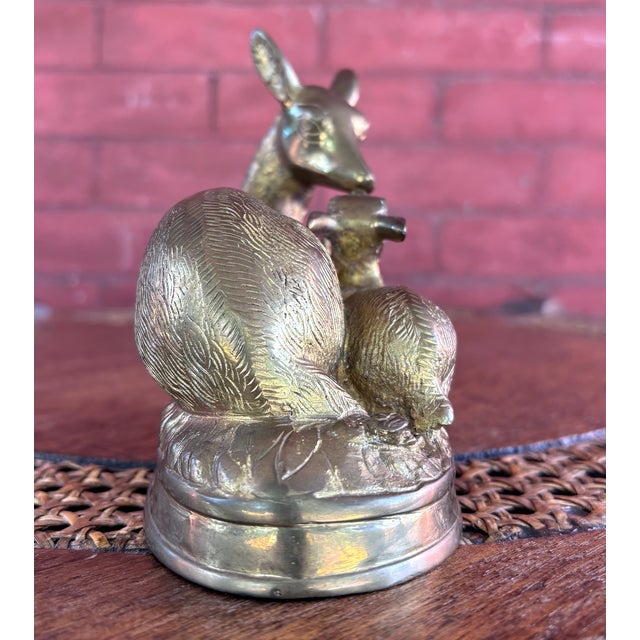 Vintage Hollow Cast Brass Doe and Fawn Sculpture For Sale - Image 4 of 7